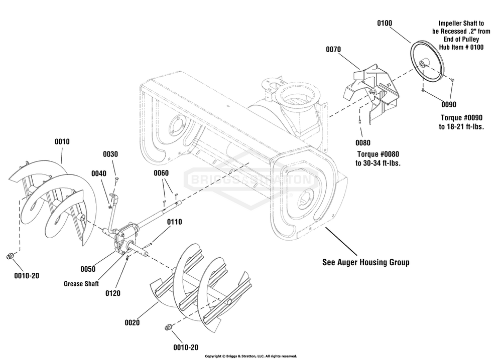 Auger Drive Group Diagram and Parts List for 1696159-00 (BP2132)(2012) Briggs and Stratton Snow Blower
